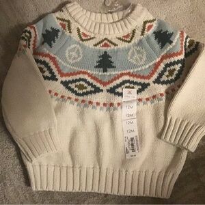 NWT 12 mon Sweater Trees/Peace sign Theme